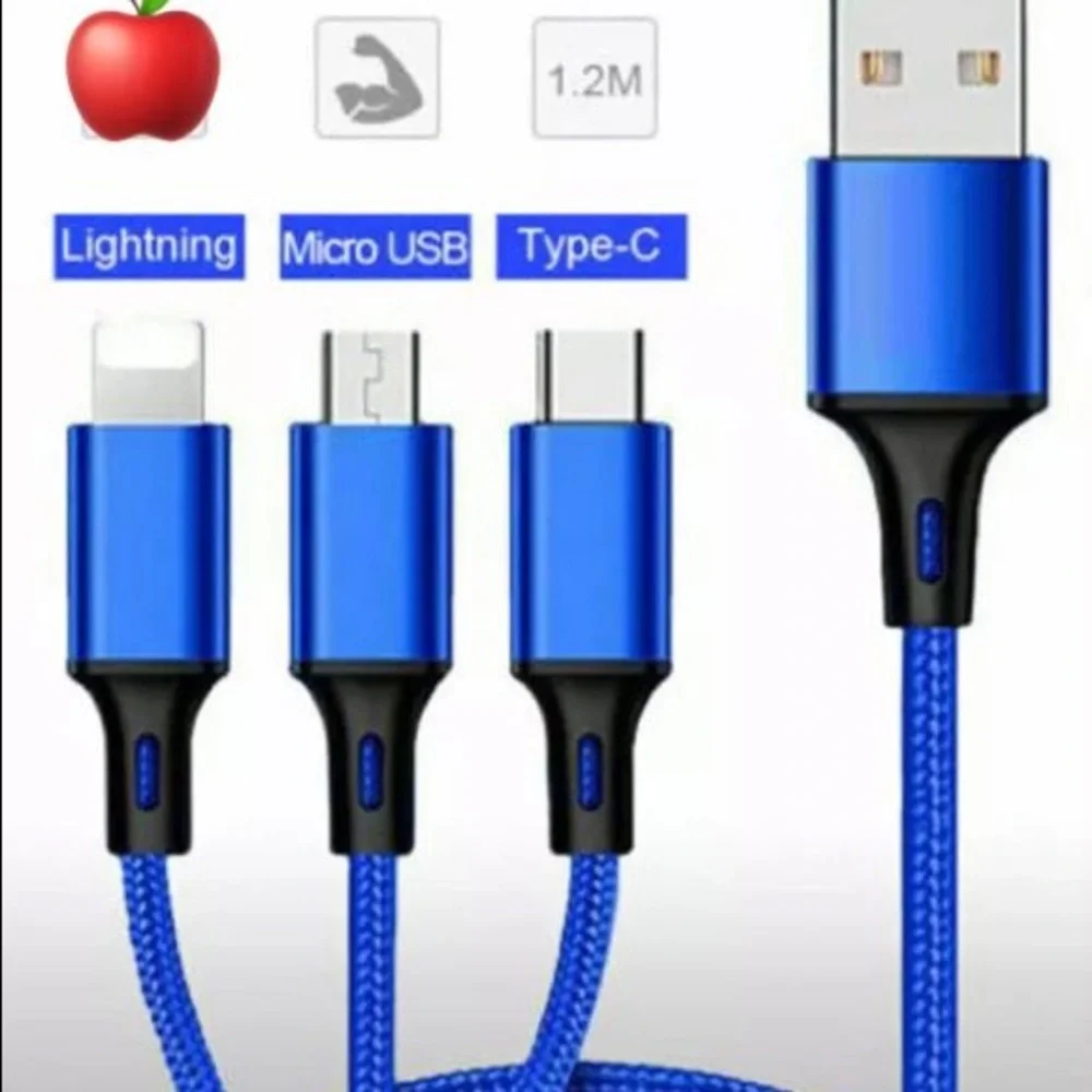 3 in 1 Fast USB Charging Cable universal for IPhone Samsung Android 5 colors 3F